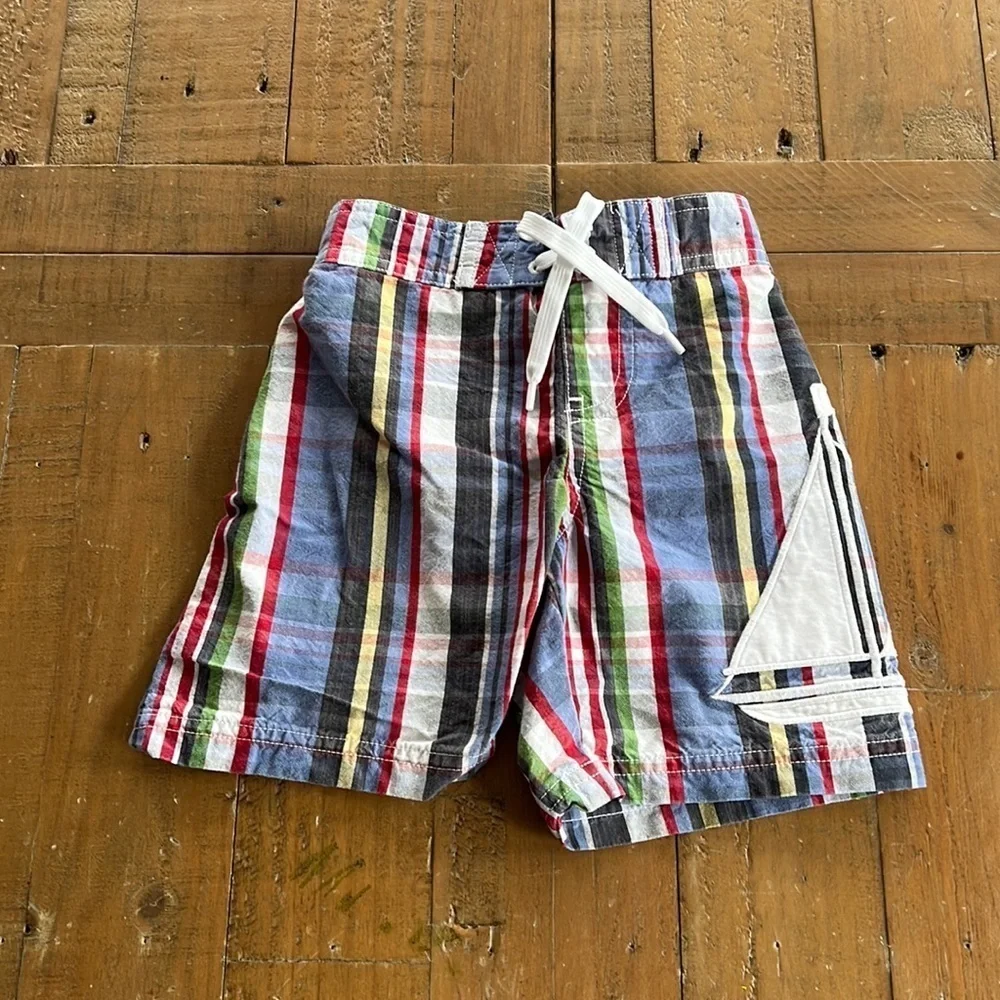 Janie and jack plaid sailboat swim trunks